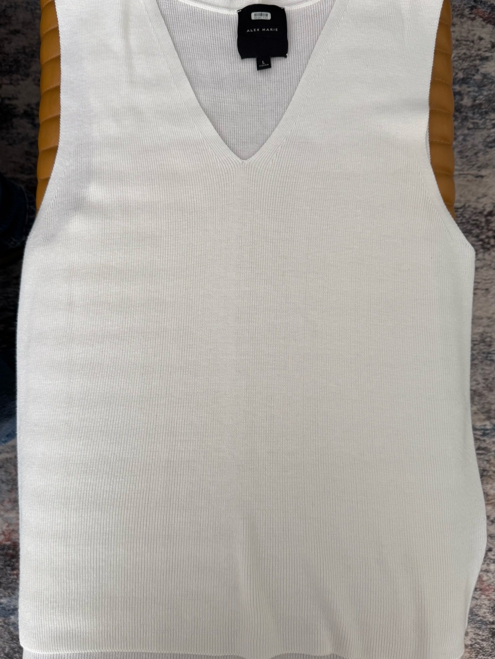 Alex Marie White Knit Top with Black Label Detail Size L